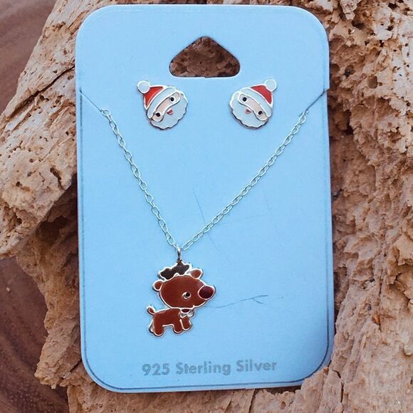 Girls santa Clause silver & epoxy jewelry set - Picture 1 of 3